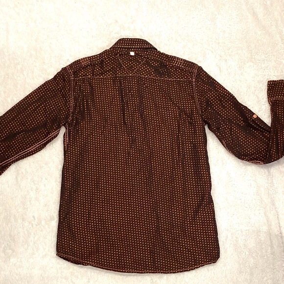 Men’s black w/ orange polka dots button-down western shirt by ALPHA FASHIONS/ M - Picture 2 of 4